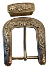 Silvertone Flower Scroll Western Cowboy Belt Buckle  Loop Set 83125A