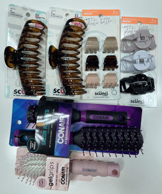 Lot of 2 Large Claw Clips / 6 Sm Claw Clips / 3 Medium Hair Clips /3 Brushes NWT