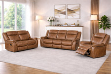 Tan Brown Leather Gel Recliner 3 Seater 2 Seater or Armchair Sofa Suite CLIFTON
