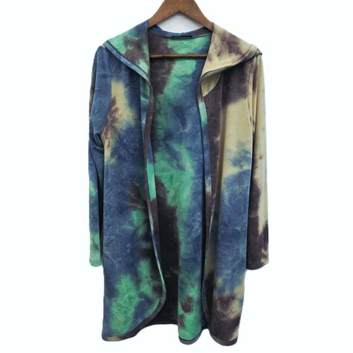 Bombom Tie Dye Hooded Cardigan Womens Size M Open Front Long Sleeve Multicolor
