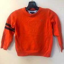 Tommy Hilfiger Boys Sweater 8/12 Orange Navy Knit Cotton Pullover Striped