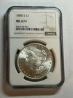 1880 S Morgan Silver Dollar NGC MS67+ Blast White Gem Coin