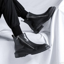 Men's Black Square Toe Side Zipper Ankle Boots Thick Sole Casual Work Boots