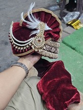 Maroon Gold Dulha Pagri Turban Groom Wedding Safa