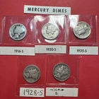 Lot Of 5 1916-S 1920-S 1925-S 1928-S 1945-S 10C Mercury Dimes Set 90% Silver
