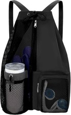 Beach Backpack W/ Wet Pocket Drawstring Mesh Beach Bag Waterproof Swimming Pool