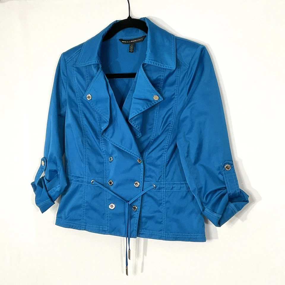 White House Black Market TEAL 蓝色西装外套女式 2 码摩托车夹克 — 第 3/4 张图片