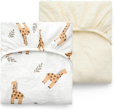 Muslin Standard Fitted Crib Sheets, 52"x28", 2 Pack Soft Breathable Natural