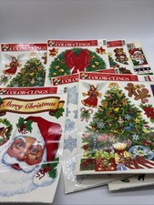 Lot of 9 Vintage Christmas Window Clings Stickers , Santa , Stockings Ect