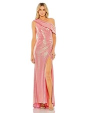 Mac Duggal 27152 Off The Shoulder Ruched Waist Slit Metallic Gown, Women's 8