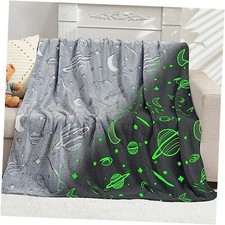 Glow in the Dark Stars Blanket for Girls Boys Cute Kids 50"x60" Grey Star