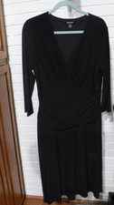 WOMENS NINE WEST SZ 16 BLACK DRESS, RUCHED WAIST, POLYESTERE, 3/4 SLEEVE, V-NECK