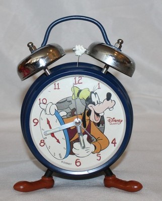 Vintage 1990's Disney Goofy Quartz Bedside Twin Bell Alarm Clock with Feet Read