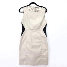 Tahari Sheath Penny Dress Size 8 Sleeveless Beige Color Block NWT