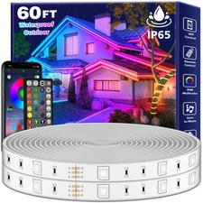 FBZ 60Ft Outdoor Waterproof LED Strip Lights,Music Sync RGB IP65 Led Lights w...