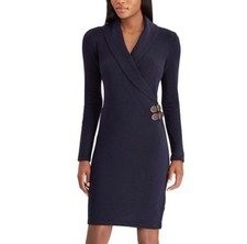 Chaps Women’s Buckle Crossover Sweater Dress Navy Blue M