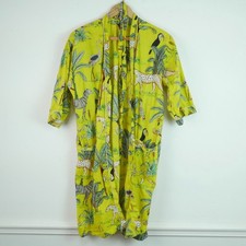 Indian Block Print Women's Medium Cotton Robe Yellow Jungle Animals Boho Novelty
