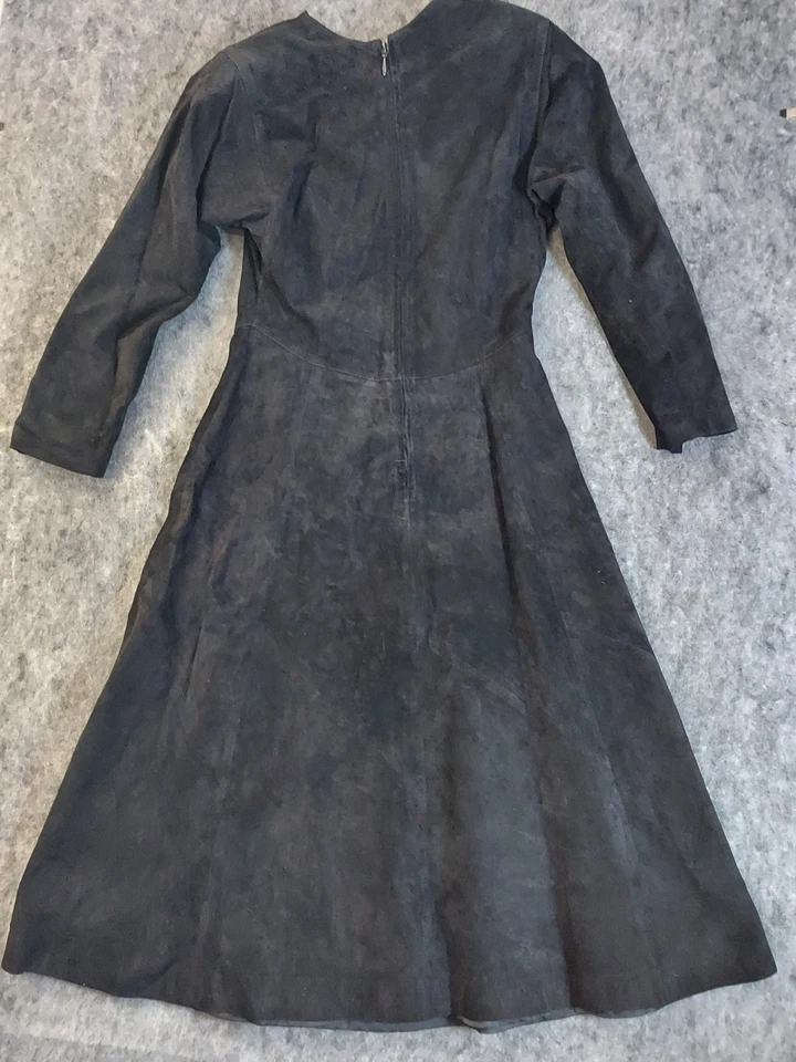 Vtg Ambia Dress Womens 8 Black Leather Suede Long Sleeve 90s Korea Western Flare - Image 2 of 4