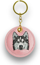 Pink French Bulldog Embroidered Keychain Handmade PU Leather Dog Bag Charm