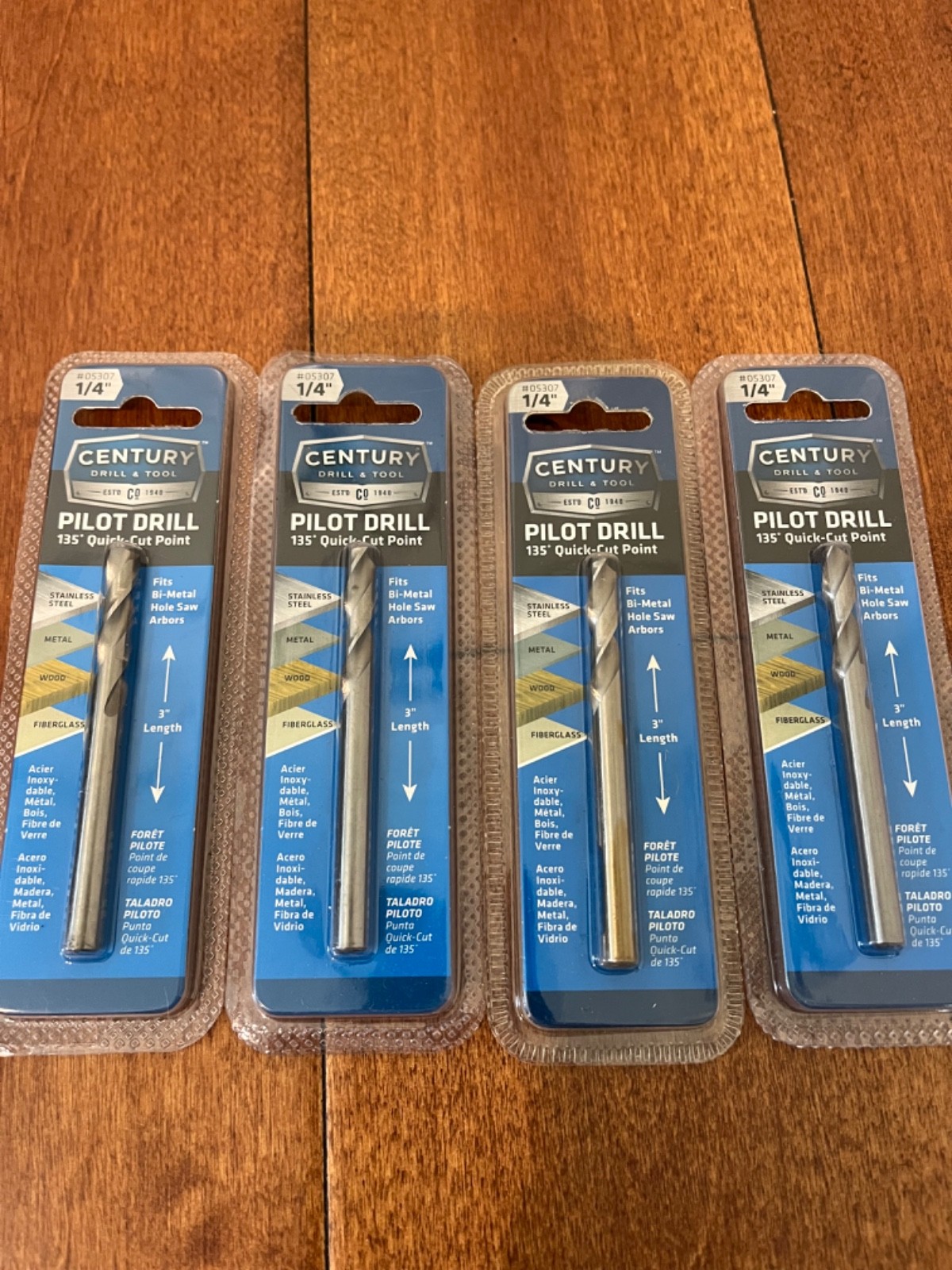 Century bi-metal Hole Saw Pilot Drill Bit set 1/4"x 3"  ( 4 Pack )