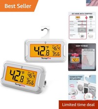 Refrigerator Thermometer 2 Pack with Large Backlit LCD Display, Waterproof Fr...
