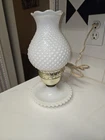 Vintage Hobnail Chimney Milk Glass 1950s Table Lamp 13" Tall Swirl Base