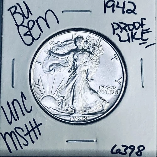 1942 BU GEM LIBERTY WALKING SILVER HALF UNC MS+++ U.S. MINT RARE COIN 6398