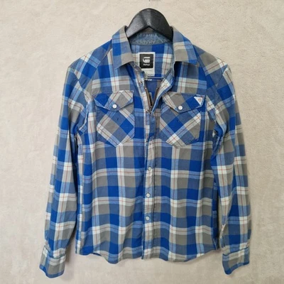 G Star Raw Hemd Herren M Blau Kariert Arizona Elijah Langarm Pearl Snap Zip - Bild 1 von 4