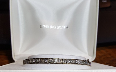 Square Cut Tennis Armband CZ 7'' Sterlingsilber Verschluss mit Box