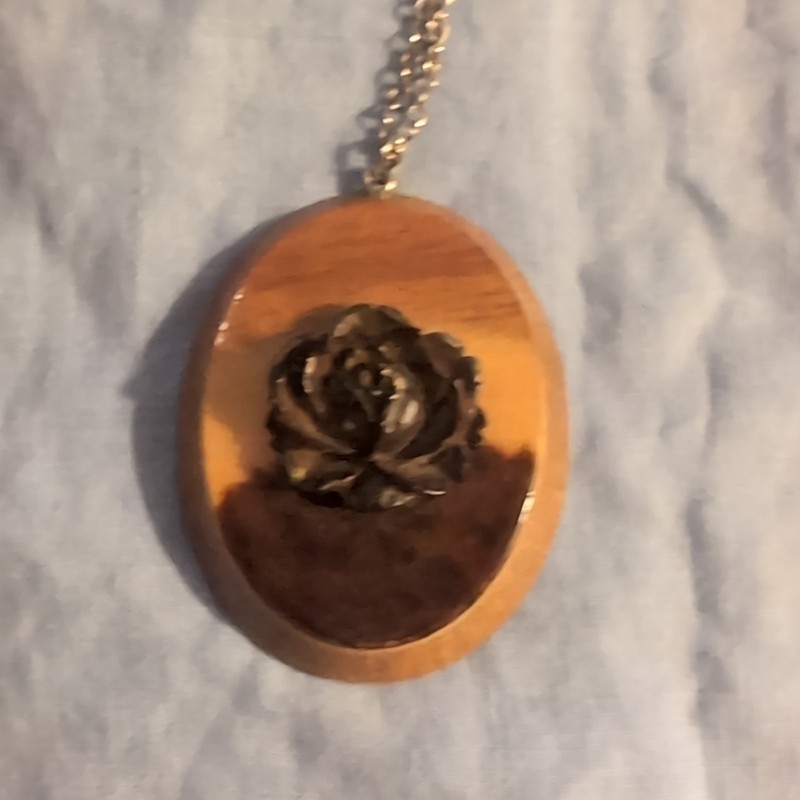 Vintage Hand Carved Wooden Pendant Necklace