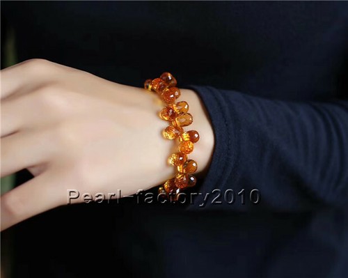 Pulsera de cuentas redondas con gota de agua de cristal amarillo citrino natural 11*7 mm AAA - Imagen 4 de 4
