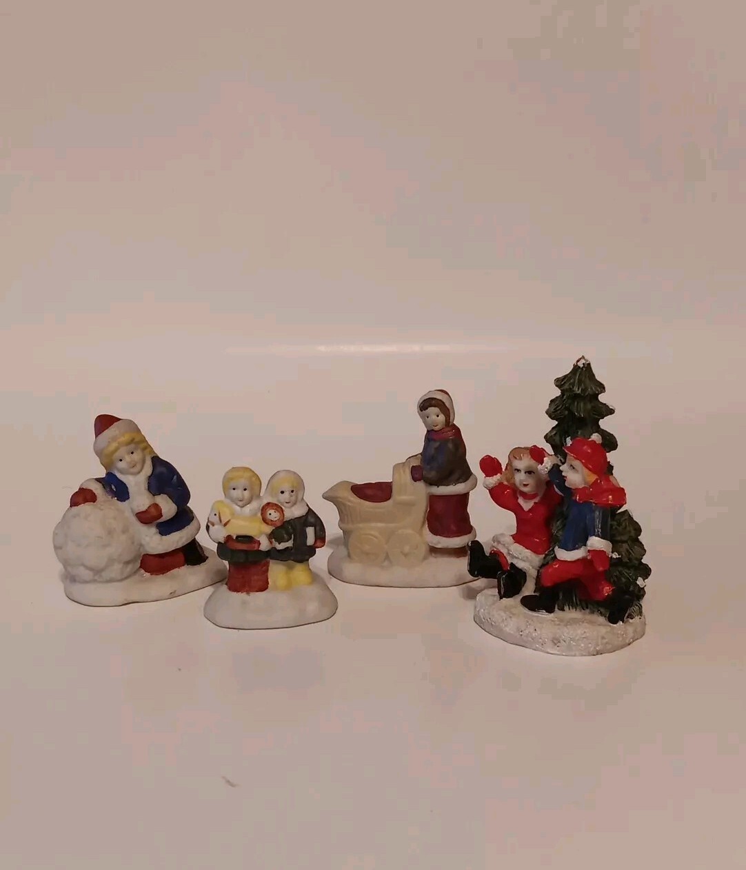 4 Minature Ceramic Figurines Painted, Great For Christmas Scene, Holiday Decor