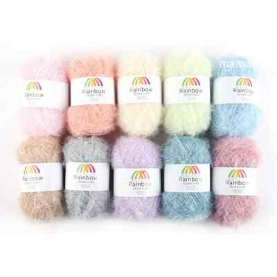 Mama Knit Rainbow Pastel Crochet Scrubby Yarn 10 SET (C) Skeins Assorted Colors