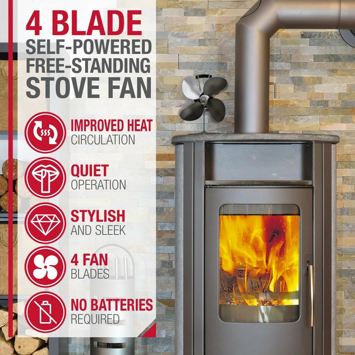 NETTA Heat Powered Stove Fan For Wood Logs Burner Fireplace Quiet 4 Blades  5055592587038 | eBay