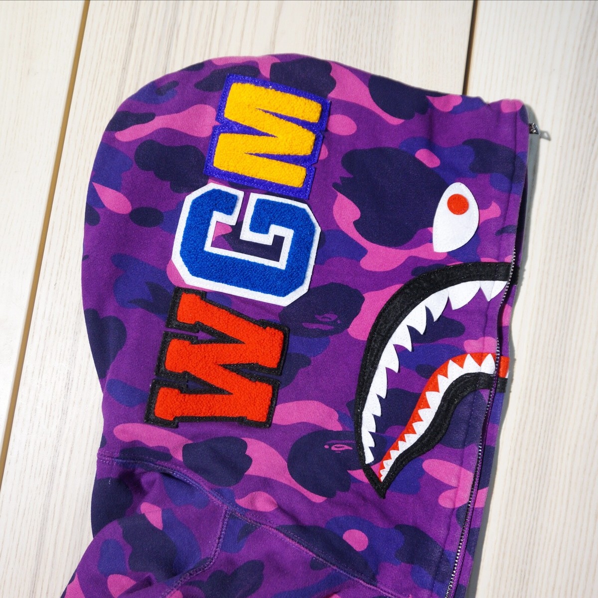 BAPE A BATHING APE PURPLE COLOR CAMO SHARK FULL ZIP HOODIE W BAPE A BATHING APE PURPLE COLOR CAMO SHARK FULL ZIP HOODIE W