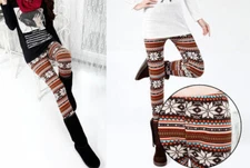 Nordic Insulated Boho Leggings Thick Warm Fall  Winter Christmas Snowflake S/M