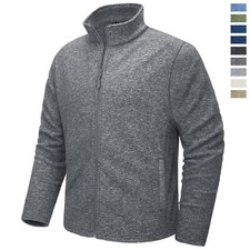 Mens Stand Collar Fleece Jacket Lightweight Full-Zip Warm Coat Casual Sportswear
