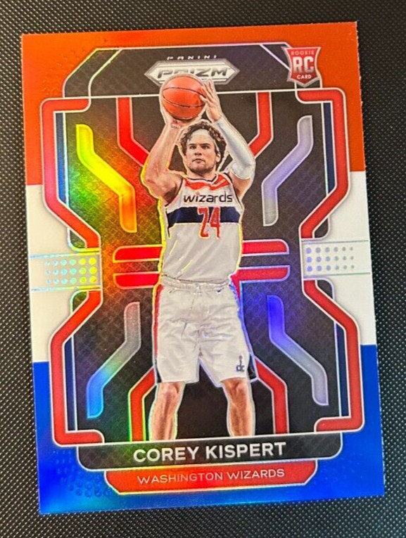 2021-22 Panini Prizm Corey Kispert Red White & Blue Prizm RC #275 Wizards 