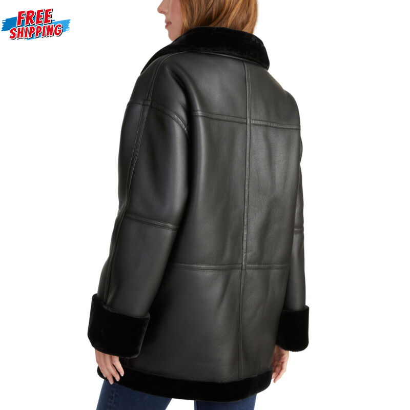 Rebecca Minkoff Ladies' Faux Leather Car Coat with Two Front Pockets eBay