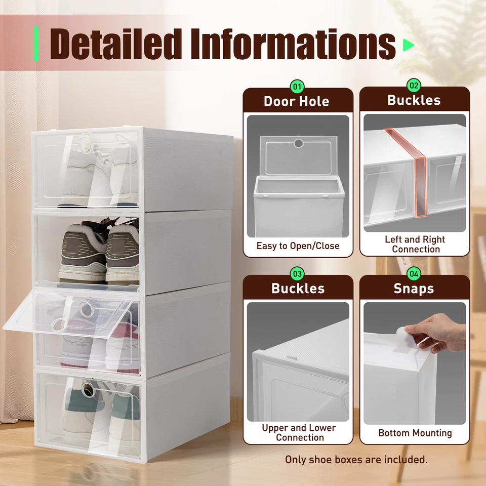 20pcs Large Plastic Shoe Storage Boxes Drawer Stackable Foldable Organiser Clear - Image 3 of 4