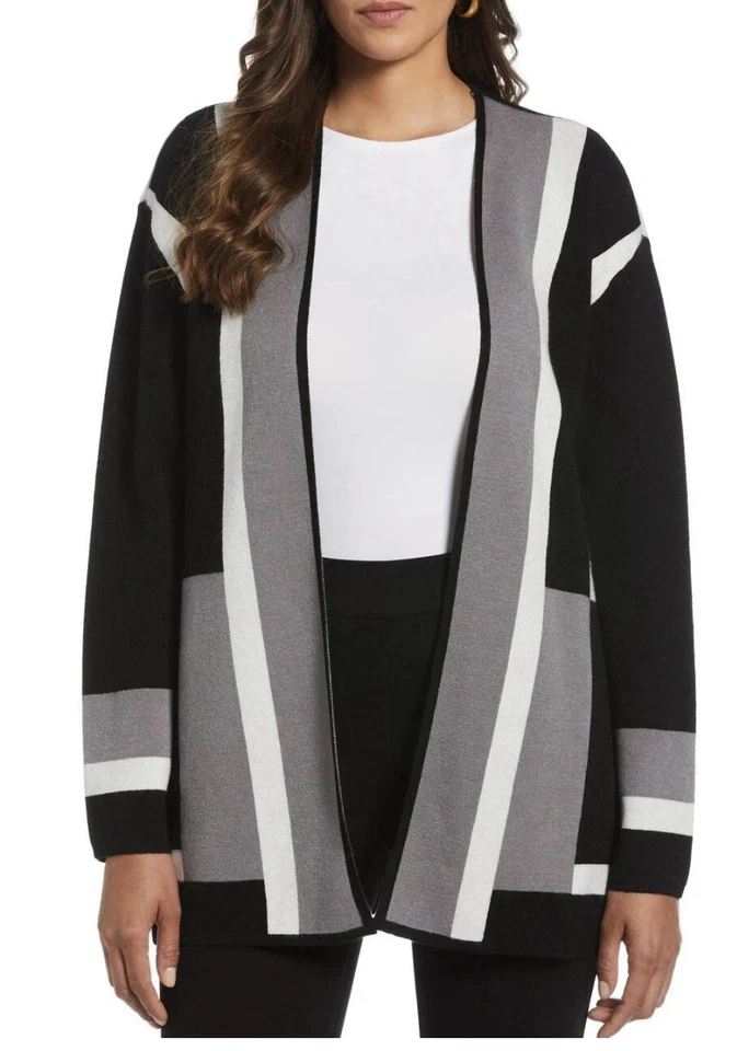 Cárdigan Rafaella para mujer colorblock frente abierto - talla 1X Foto 3 de 4