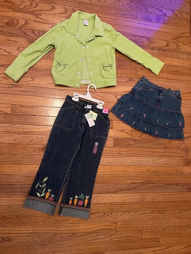 Vintage Gymboree Grown With Love Denim Vegetable Set Skirt Jeans Jacket Girls8/9