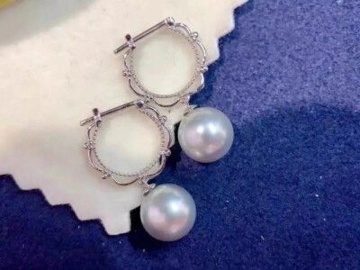 gorgeous 9-10mm south sea round silver grey pearl earring 925s