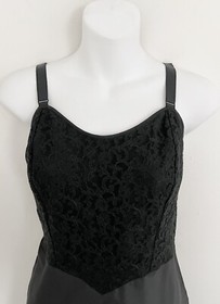 Vtg BARBIZON Saucy Trafredda Slip Nightgown 16 Black Lace Side Slits Lingerie