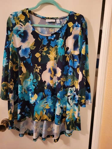 Susan Graver Weekend Tie Dye Burnout 3/4 Sleeve A-Line Tunic