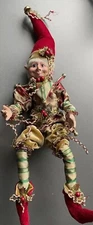 Pixi Elf  Jester Approx 18” Poseable Limbs Ornate Fabric Costume Christmas Decor