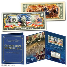 July 4th Independence Day 2-Sided Genuine US $2 Bill in 8x10 Collectors Display
