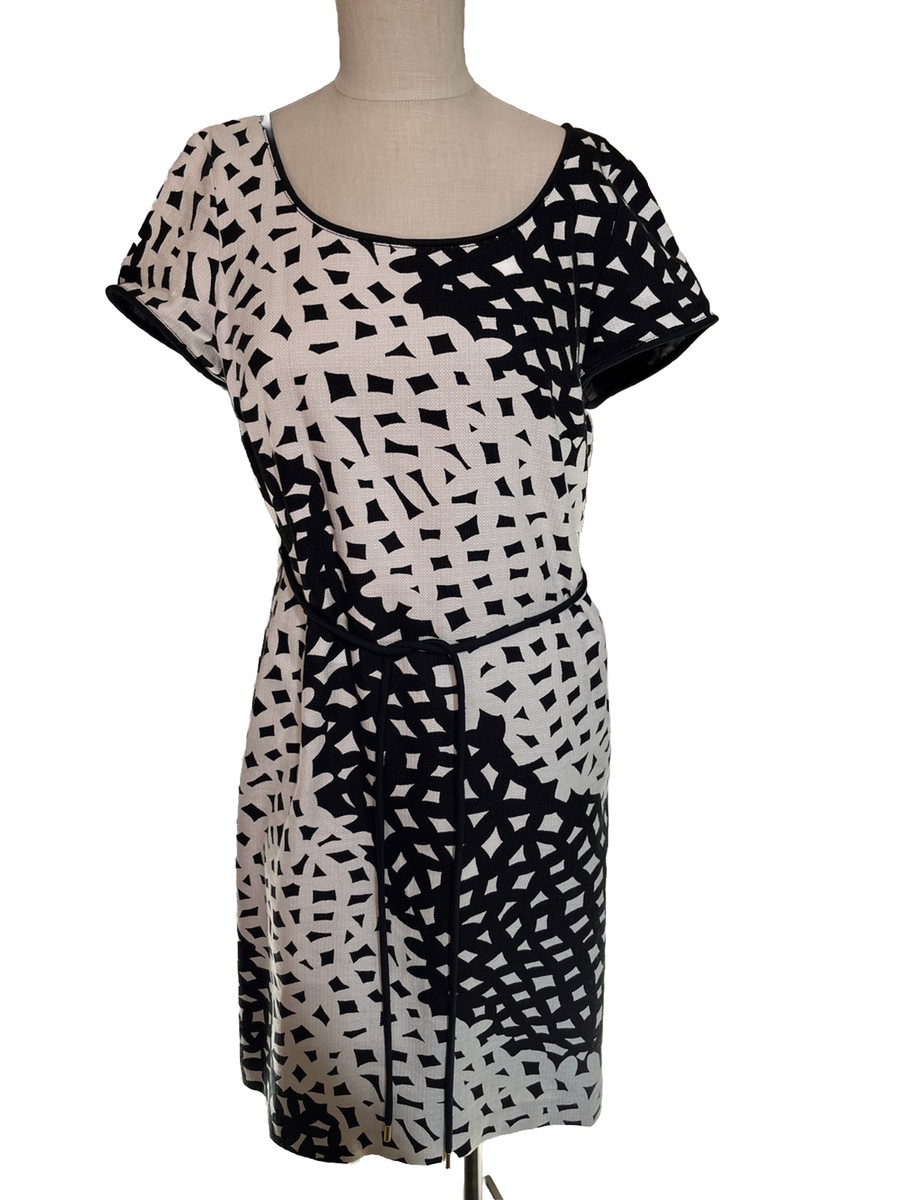 talbots black and white dress NEW $149 TALBOTS Black,White Geo Double Crepe Fit & Flare Dress Sz 4P,4 Petite