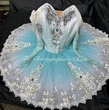 Professional Aqua Blue Ombre Ballet Tutu Snow Queen Dryad Long Sleeves Bust 32.3