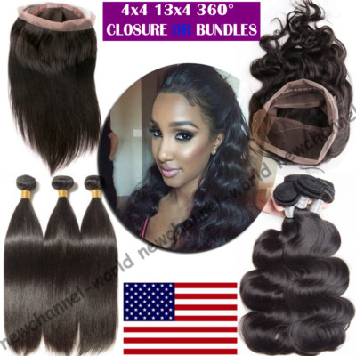 Brazilian Body Wave Virgin Hair Weave 1-3 bundles 360 Frontal Lace Closure B485